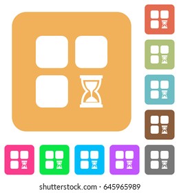 Component waiting flat icons on rounded square vivid color backgrounds.