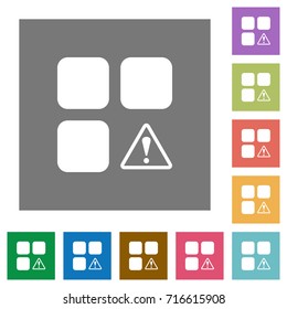 Component warning flat icons on simple color square backgrounds