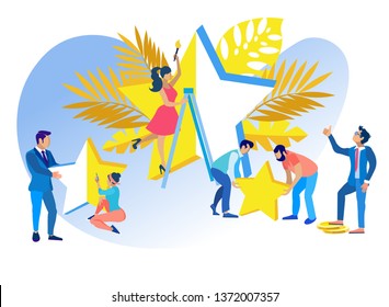 Components Business Success Vector Illustration. Men and Women Paint Big Stars. Get Success and Hold Positions. Main Goal Business is Making Profit. Find Unique Idea in Modern Business