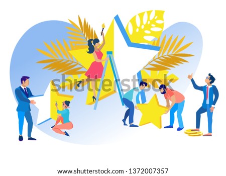 Components Business Success Vector Illustration. Men and Women Paint Big Stars. Get Success and Hold Positions. Main Goal Business is Making Profit. Find Unique Idea in Modern Business