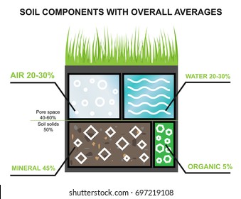 Components of the soil. Agroindustrial industry infographics. Percentage of water, minerals, oranica and air in the ground