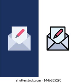 Compose, Edit, Email, Envelope, Mail  Icons. Flat and Line Filled Icon Set Vector Blue Background
