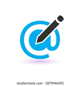 Compose email mail message flat vector icon for apps and websites. at symbol with pen. Stock vector illustration isolated on white background.
