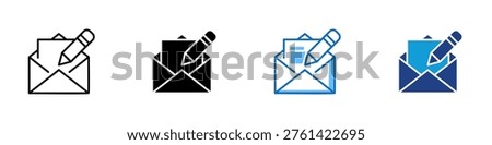 Compose Email Multiple Style Icon Design Vector - Envelope with pencil representing email composition, message writing, and digital correspondence creation