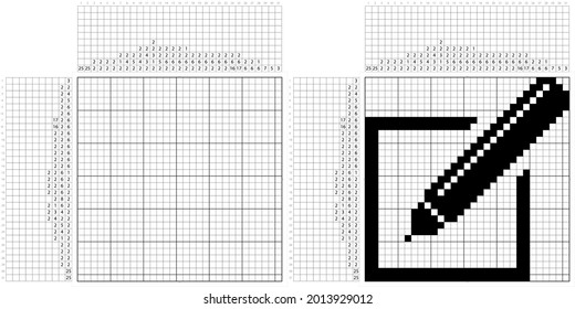 Compose Mail Icon Nonogram Pixel Art, Email Icon, Logic Puzzle Game Griddlers, Pic-A-Pix, Picture Paint By Numbers, Picross, Create Draft Electronic Mail Vector Art Illustration