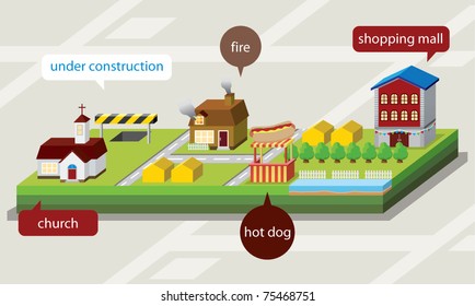 Compose your own city -- 3D map vector illustration