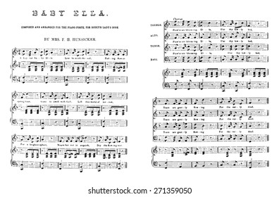 Composed and arranged for the piano-forte, vintage engraved illustration. 
