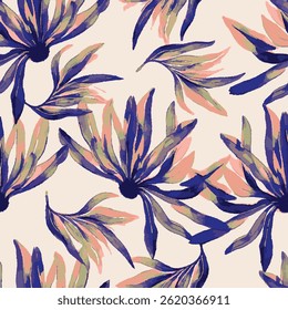 composed of leaf-like shapes in pastel tones arranged on a cream-colored background