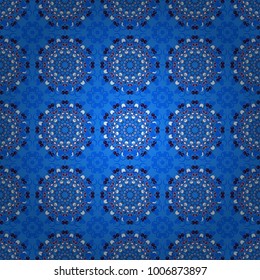 Composed in purple, blue and gray colors, abstract shapes, Mandalas. Vector illustration. Useful as design element for texture and artistic compositions. Kaleidoscope seamless pattern.