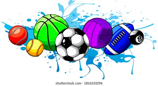 Composed set of different balls. Vector illustration.