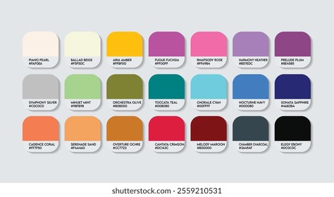 Composer Color Guide Palette with Color Names. Catalog Samples Composer with RGB HEX codes and Names. Metal Colors Palette Vector, Plastic Composer Color Palette, Fashion Trend Composer Color Palette