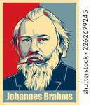 Composer Johannes Brahms. Obama hope style vector poster, vintage art