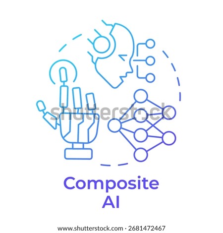Composite AI blue gradient concept icon. Machine learning, artificial intelligence. Round shape line illustration. Abstract idea. Graphic design. Easy to use in infographic, presentation