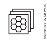 Composite honeycomb icon symbolizing sandwich panel tech, represents hexagonal core hardware, lightweight structural engineering, aerospace material systems, high-stiffness laminates, or manufacturing