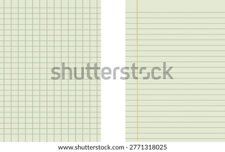A composite image of grid and lined paper sheets separated by a white space, ideal for note-taking, writing, or educational purposes.
