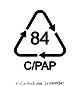 Composite of paper and cardboard, plastic or aluminium recycling sign in triangular shape with arrows. 84 C PAP reusable icon isolated on white background. Vector graphic illustration