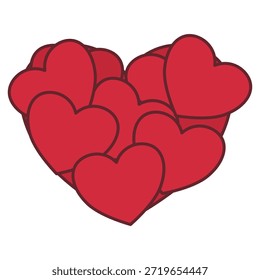 Forma de corazón roja compuesta hecha de múltiples iconos de corazón superpuestos