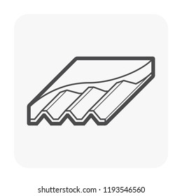 Composite slab vector icon. Floor system with profile metal deck and concrete topping. Casting and reinforced by composite material i.e. cement, aggregate, steel or rebar. For construction building.