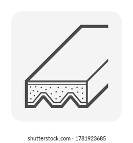 Composite slab vector icon. Floor system with profile metal deck and concrete topping. Casting and reinforced by composite material i.e. cement, aggregate, steel or rebar. For construction building.