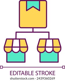 Composite supply RGB color icon. Goods distribution system. Supply for several markets. Isolated vector illustration. Simple filled line drawing. Editable stroke