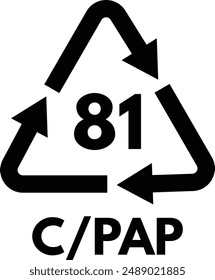 Símbolo de reciclaje de materiales compuestos C PAP 81 . Símbolo de reciclaje C PAP 81 . Ilustración vectorial