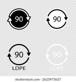 Símbolo de reciclagem de compósitos LDPE 90 definido.
