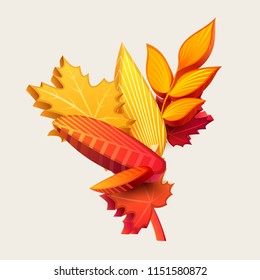 Composition of 3d autumn leaves