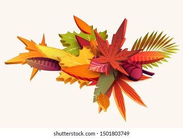 Composition Of 3d Autumn Leaves