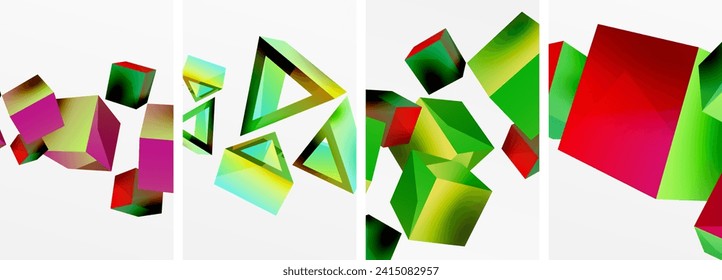 Composition of 3d cubes and other geometric elements background design for wallpaper, business card, cover, poster, banner, brochure, header, website