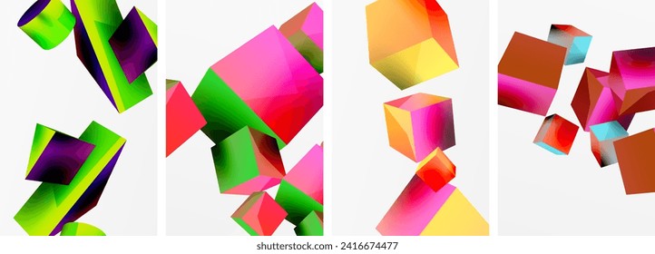 Composition of 3d cubes and other geometric elements background design for wallpaper, business card, cover, poster, banner, brochure, header, website