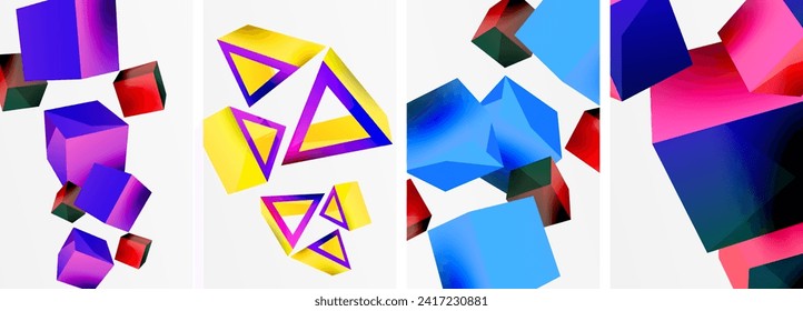 Composition of 3d cubes and other geometric elements background design for wallpaper, business card, cover, poster, banner, brochure, header, website