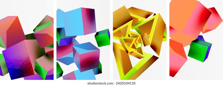 Composition of 3d cubes and other geometric elements background design for wallpaper, business card, cover, poster, banner, brochure, header, website