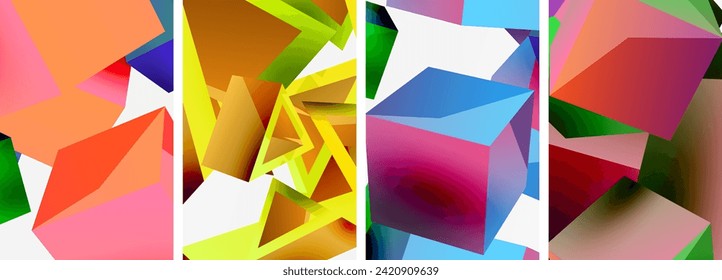 Composition of 3d cubes and other geometric elements background design for wallpaper, business card, cover, poster, banner, brochure, header, website
