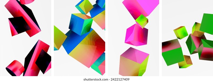 Composition of 3d cubes and other geometric elements background design for wallpaper, business card, cover, poster, banner, brochure, header, website