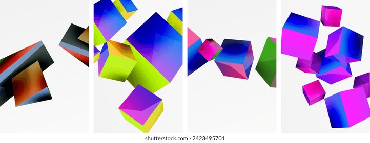 Composition of 3d cubes and other geometric elements background design for wallpaper, business card, cover, poster, banner, brochure, header, website