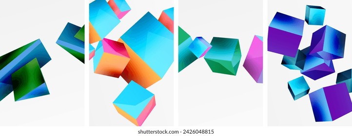 Composition of 3d cubes and other geometric elements background design for wallpaper, business card, cover, poster, banner, brochure, header, website