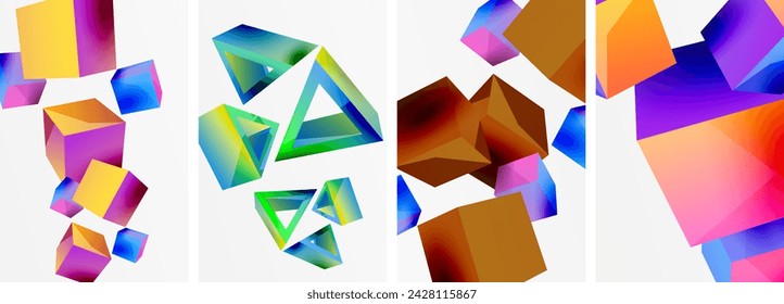 Composition of 3d cubes and other geometric elements background design for wallpaper, business card, cover, poster, banner, brochure, header, website