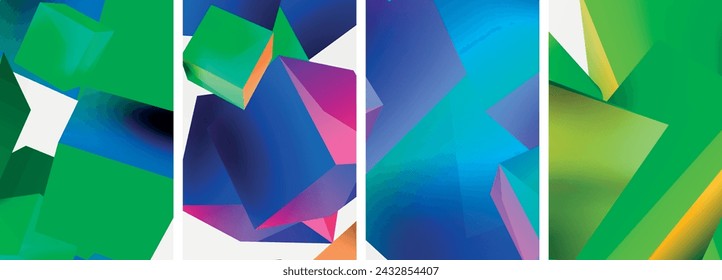 Composition of 3d cubes and other geometric elements background design for wallpaper, business card, cover, poster, banner, brochure, header, website