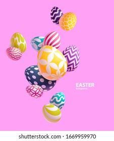 Composition of 3D Easter eggs. Holiday background.