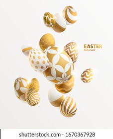 Composition Of 3D Easter Eggs. Holiday Background.