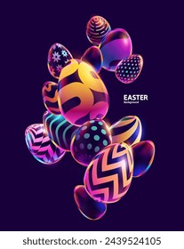 Composition of 3D Easter eggs. Holiday background.