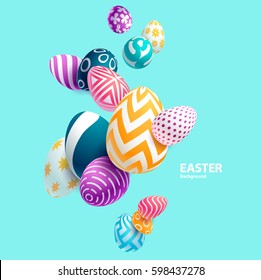 Composition 3D Easter eggs  Holiday background 