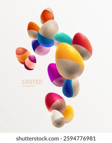 Composition of 3D Easter eggs on light background. Holiday vector background.
