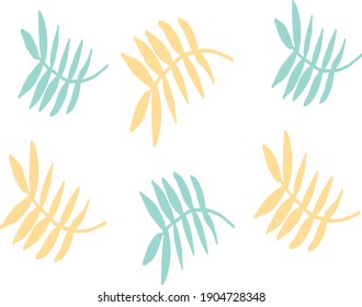 A composition of 6 branches of yellow and green on a white background.