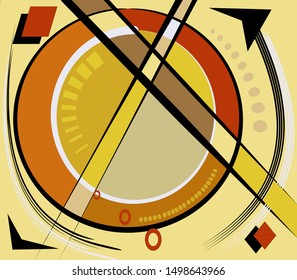 composition of abstract colorful shapes , circle and lines on  light brown background