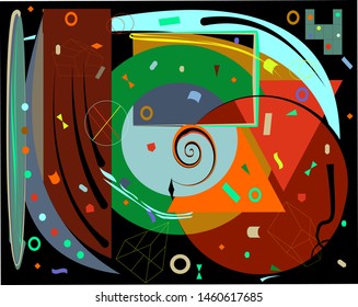 composition of abstract colorful shapes on  black background