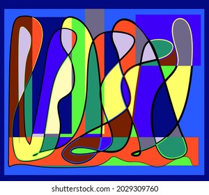 composition of abstract colorful shapes on blue background