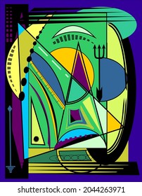composition of abstract colorful shapes on  blue background