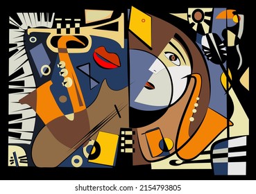 composition of abstract colorful shapes on  dark blue background