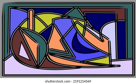 composition of abstract colorful shapes on  blue background